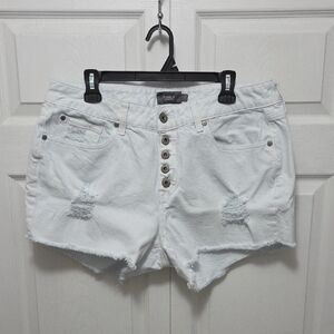 Torrid Size 12 White Distressed Button-Up Jean Shorts
